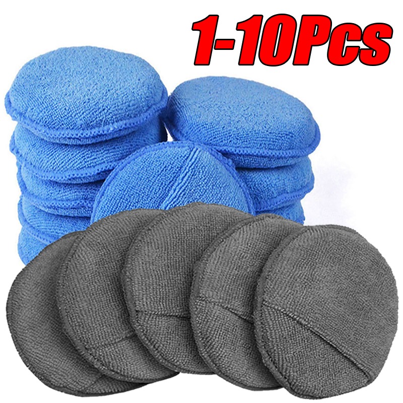 Car Wax Polishing Pad - 10 個カーディテイリングアプリケーターパッドカーケアワックスがけポリッシュスポンジソフトマイクロファイバーラウンドポケットフォームスポンジ車のクリーニングツール