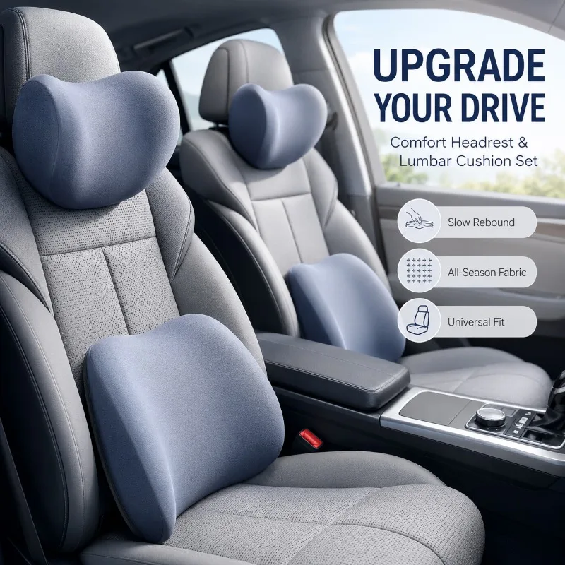 Car Seat Cushion Memory Foam - 車用ネックピロープロテクター、メモリーフォーム、オートシートヘッドレストピロー、ソフトウエストクッション、車用ネッククッション、背もたれランバーサポート