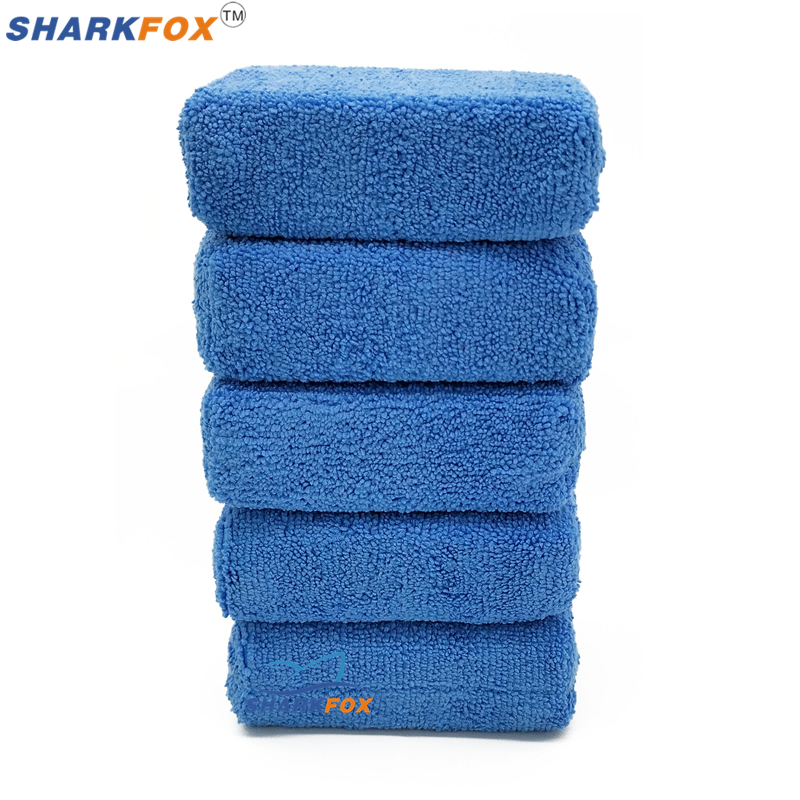 Car Wax Polishing Pad - Sharkfox 5 ピース/ロット長方形マイクロファイバーアプリケータークリーニングパッドワックスがけスポンジブルーとグレーのカーケアマイクロファイバーワックス研磨