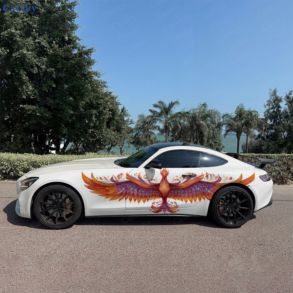 Car Accessories Phoenix - 2枚組 ブレイジングフェニックス カーサイドラップ、自己粘着性PVC 防水・耐傷性ステッカー、カーアクセサリーギフト