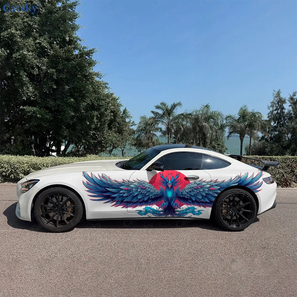 Car Accessories Phoenix - 2 個のカラフルなフェニックスカーサイドラップ、自己粘着 PVC 防水 & 傷防止ステッカー、カーアクセサリーギフト