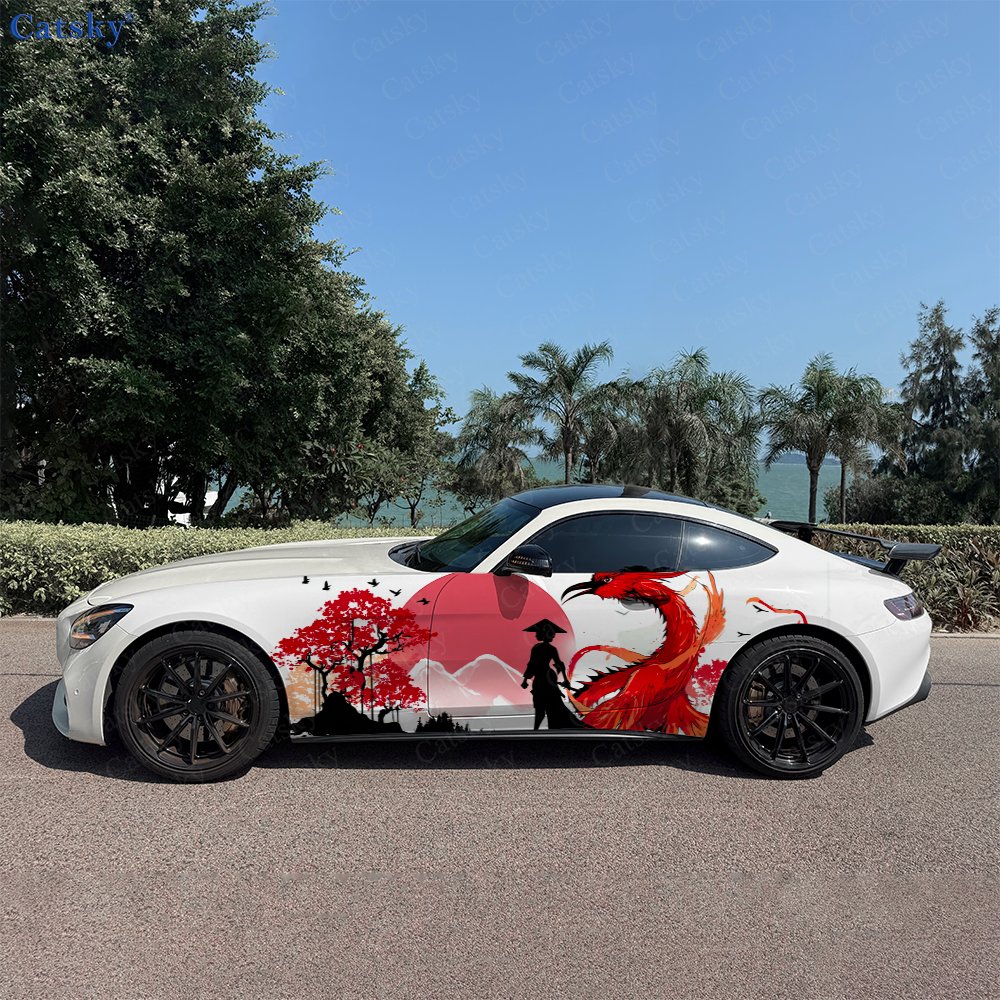 Car Accessories Phoenix - クリムゾンフェニックスウォリアーソウルカーサイドラップ、自己粘着性PVC防水＆耐傷性ステッカー、カーアクセサリーギフト