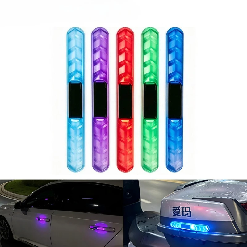 Car Door Handle Protector - 1Pc ソーラー LED ストロボフラッシュライト車衝突防止警告灯オートバイ装飾ランプドアハンドルアンチスクラッチプロテクター