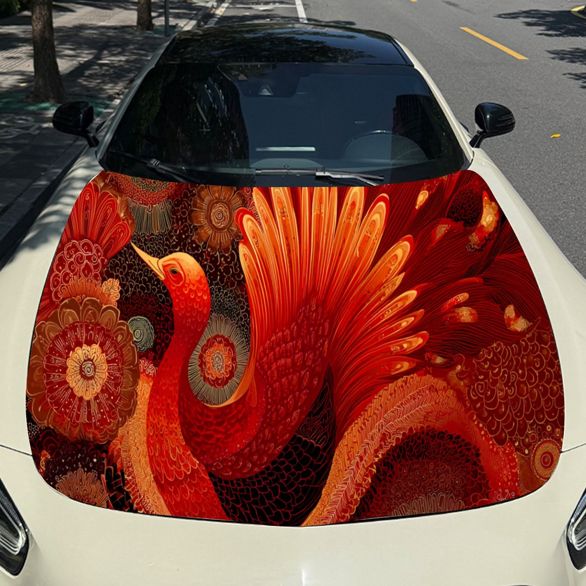 Car Accessories Phoenix - クールなレッドフェニックス車のボンネットステッカー PVC 自己防水ステッカー、印象的な自動車外装アクセサリー装飾保護ギフト車愛好家へのギフト
