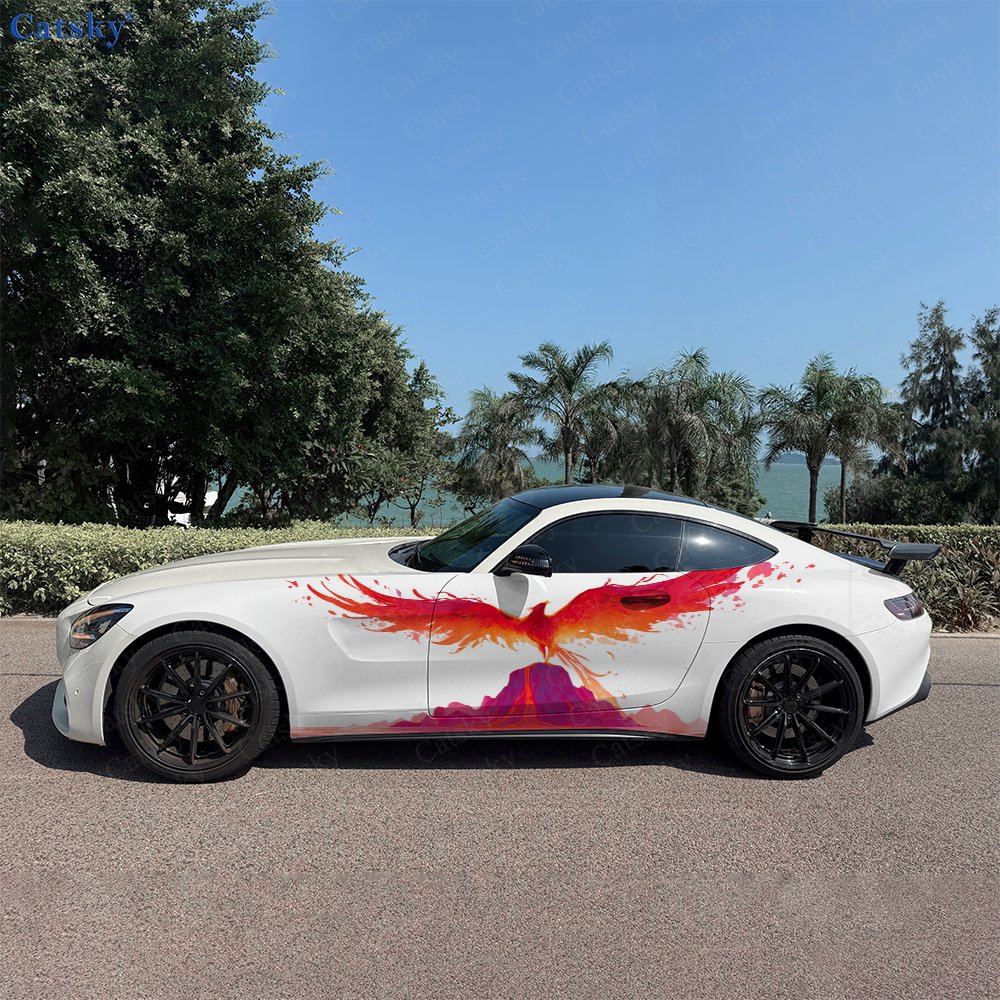 Car Accessories Phoenix - 火山フェニックスカーサイドラップ2枚、自己粘着性PVC防水＆耐傷性ステッカー、カーアクセサリーギフト