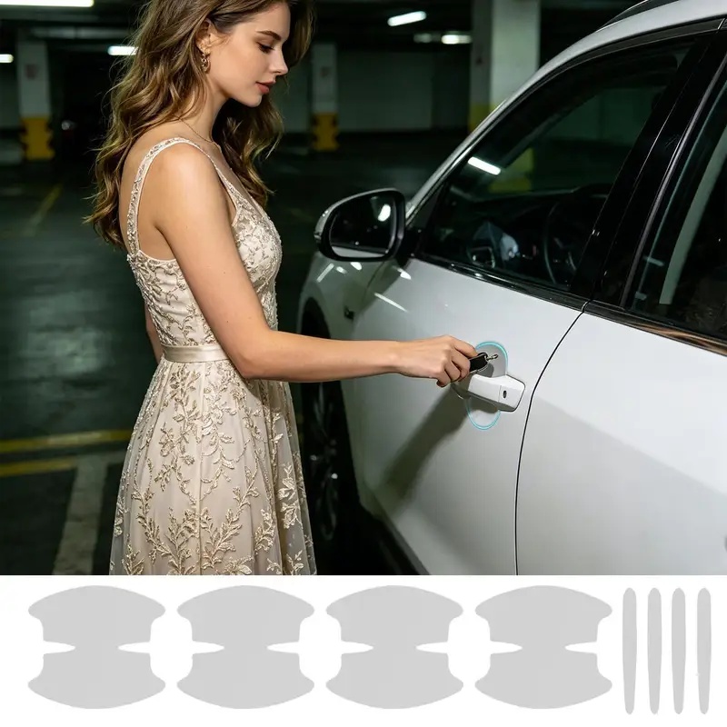 車のドアハンドルステッカー 8 枚透明目に見えないデカール車 - Car Door Handle Protector のレビューと価格