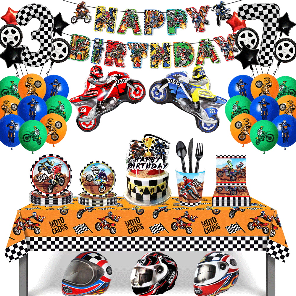 オートバイテーマハッピーバースデーバナープレートケーキトッパ - Car Accessories Banner のレビューと価格