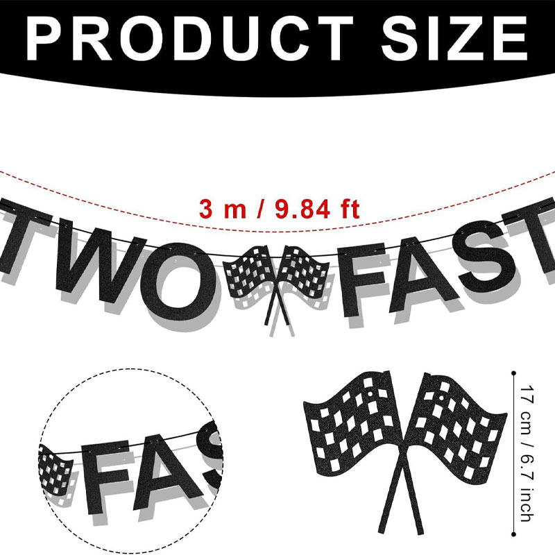 ツーファストレーシング誕生日バナー ブラックグリッターレース - Car Accessories Banner のレビューと価格