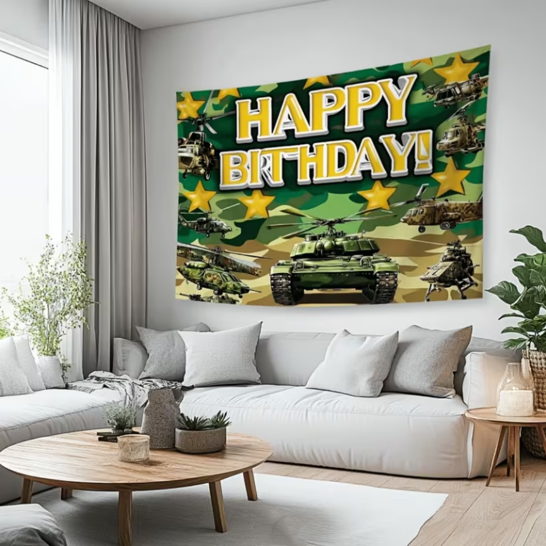 軍事陸軍テーマ誕生日パーティー装飾背景迷彩兵士航空機戦車車背 - Car Accessories Banner のレビューと価格