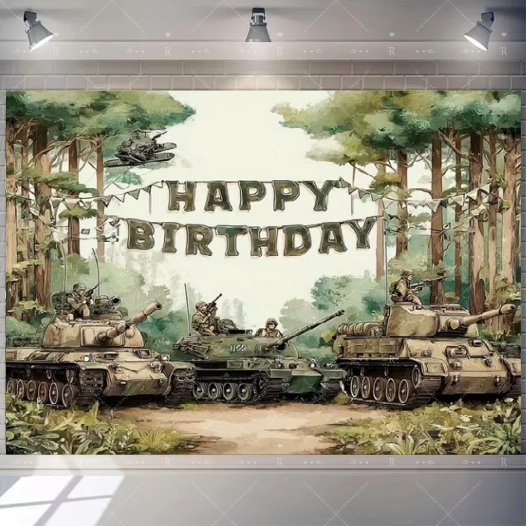 軍事陸軍テーマ誕生日パーティー装飾背景迷彩兵士航空機戦車車背 - Car Accessories Banner のレビューと価格