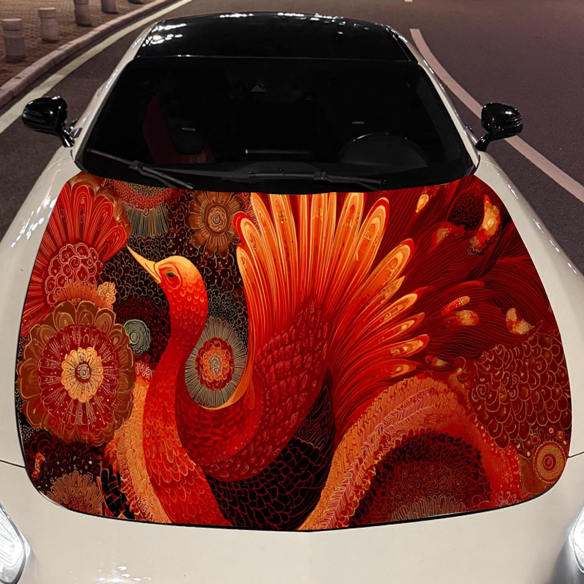 クールなレッドフェニックス車のボンネットステッカー PVC  - Car Accessories Phoenix のレビューと価格