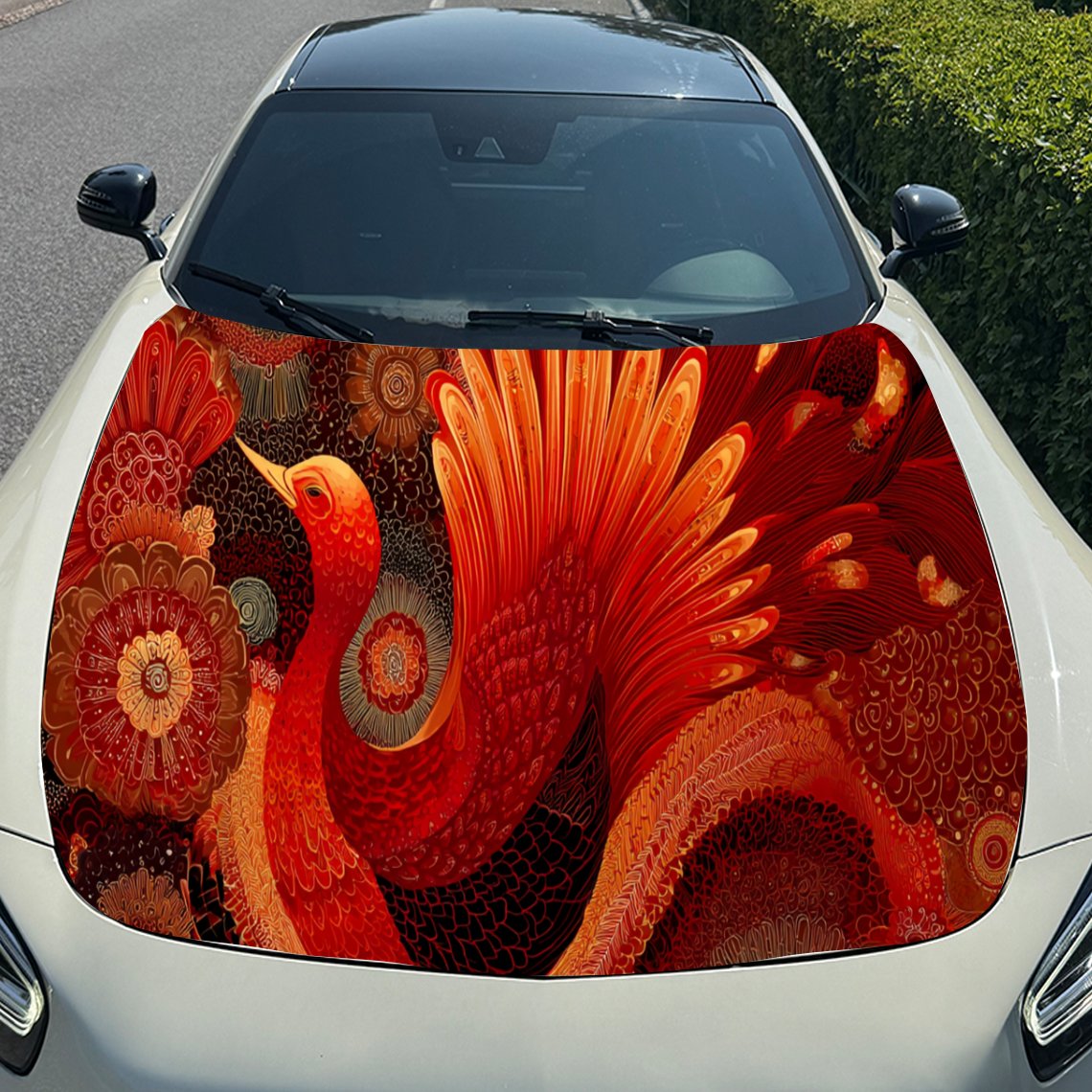 クールなレッドフェニックス車のボンネットステッカー PVC  - Car Accessories Phoenix のレビューと価格